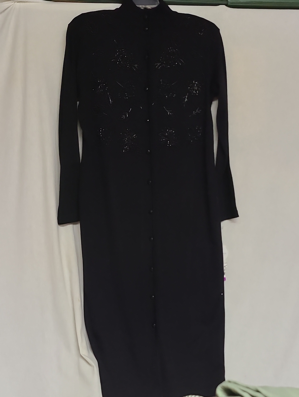 Beaded High Neck Maxi Sweater Dress Front Buttons Liz Claiborne Sz L